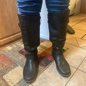 Dream Pair women’s black, flat, knee high boots, with warm lining, no slip soles